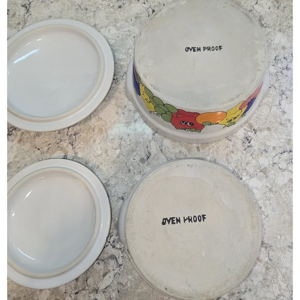 Rare Vintage Daekor Nancy Lynn Smiling Fruit Casserole Dish Set 2pc